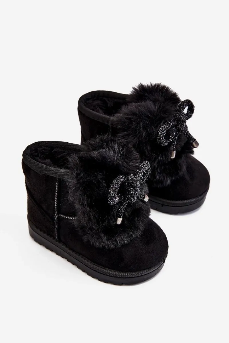 Dziecięce Śniegowce Ocieplane Futerkiem Zamszowe Czarne Amelia Dzieci Dziewczęce
