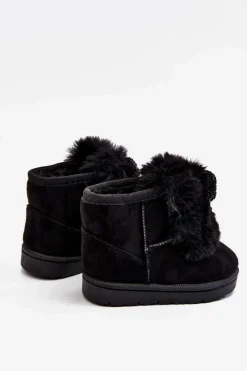 Dziecięce Śniegowce Ocieplane Futerkiem Zamszowe Czarne Amelia Dzieci Dziewczęce