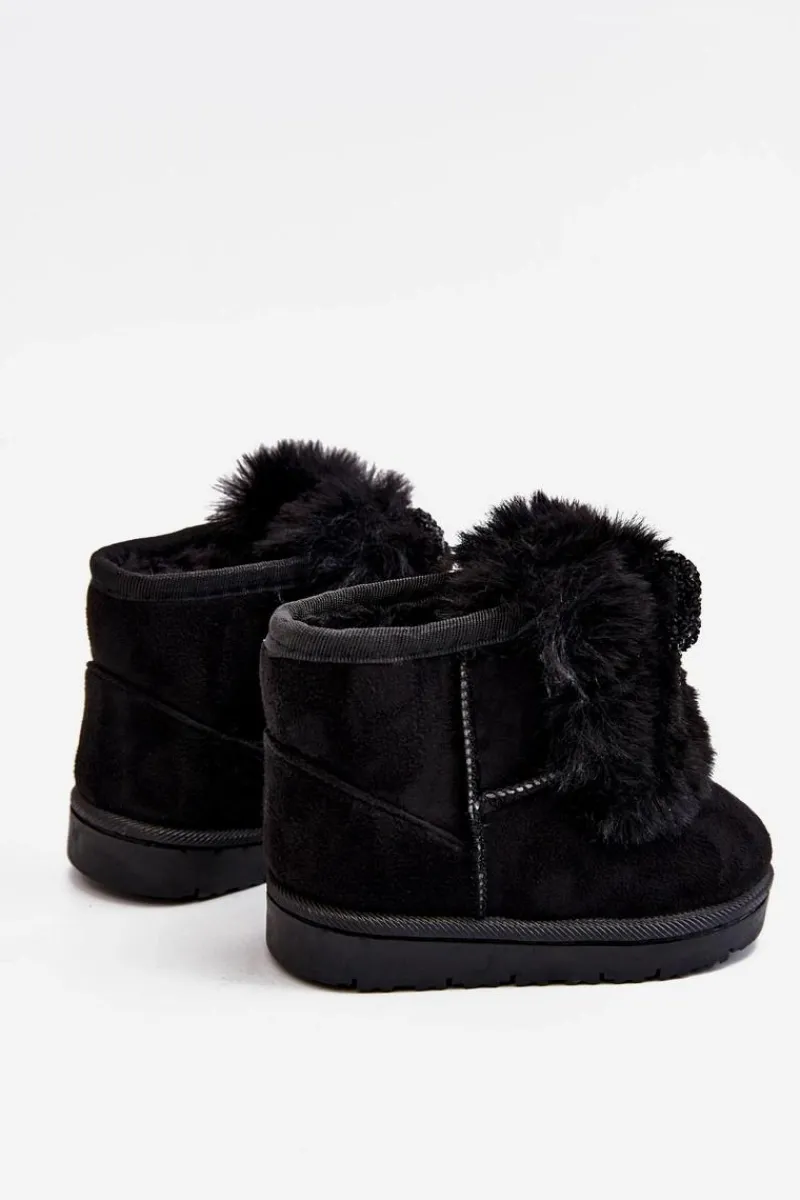 Dziecięce Śniegowce Ocieplane Futerkiem Zamszowe Czarne Amelia Dzieci Dziewczęce