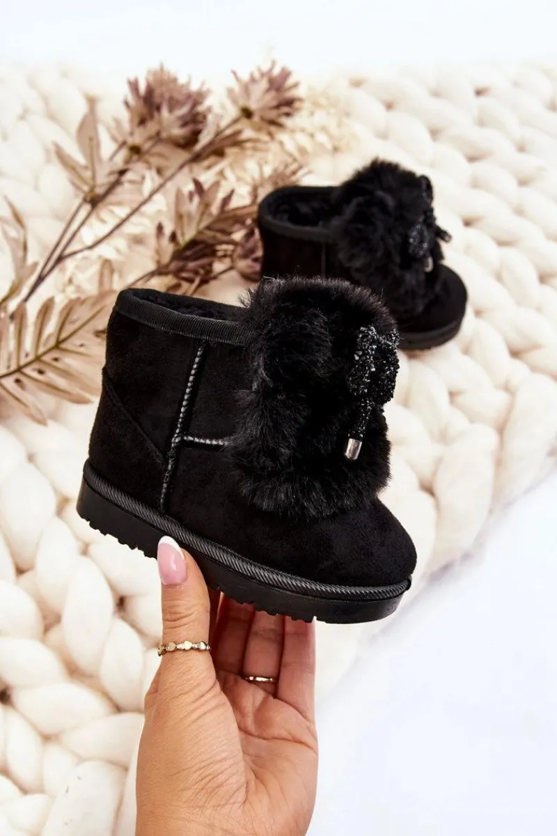 Dziecięce Śniegowce Ocieplane Futerkiem Zamszowe Czarne Amelia Dzieci Dziewczęce