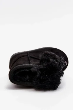 Dziecięce Śniegowce Ocieplane Futerkiem Zamszowe Czarne Amelia Dzieci Dziewczęce