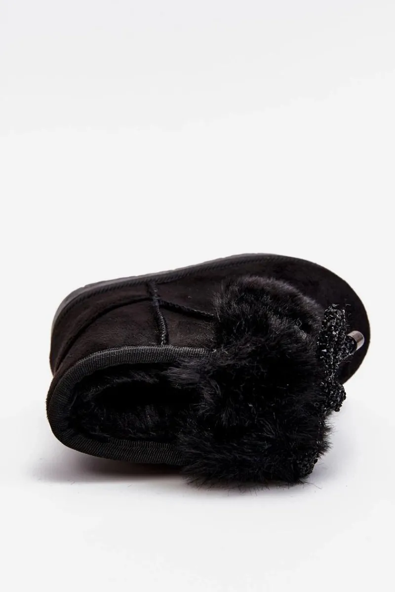 Dziecięce Śniegowce Ocieplane Futerkiem Zamszowe Czarne Amelia Dzieci Dziewczęce