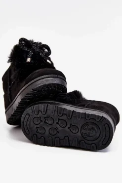 Dziecięce Śniegowce Ocieplane Futerkiem Zamszowe Czarne Amelia Dzieci Dziewczęce