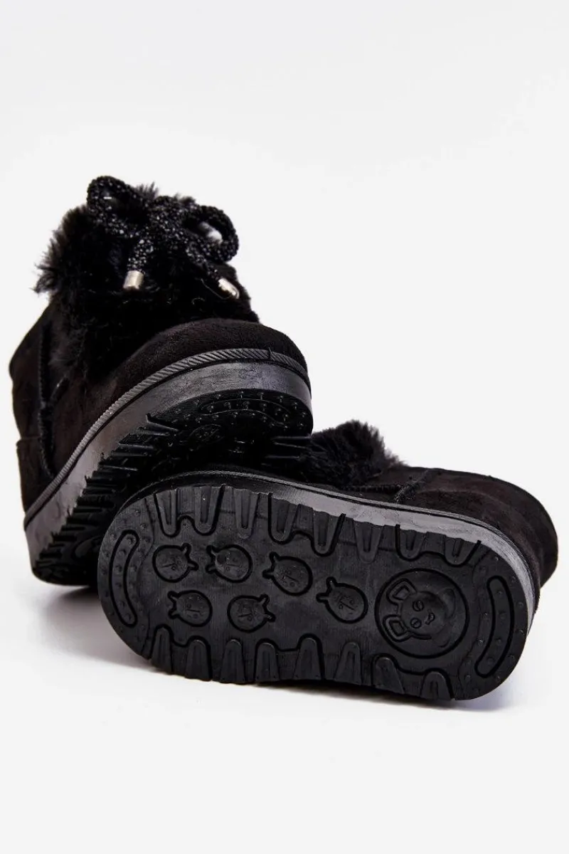 Dziecięce Śniegowce Ocieplane Futerkiem Zamszowe Czarne Amelia Dzieci Dziewczęce