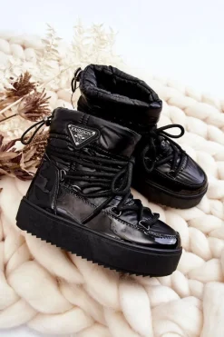 Sale Dziecięce Śniegowce Ocieplane Sznurowane Czarne Colina Dzieci Dziewczęce