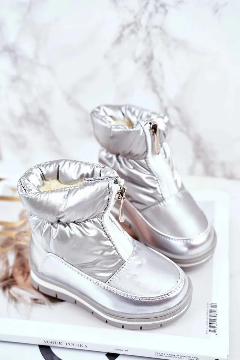 Dziewczęce>Boto Dziecięce Śniegowce Ocieplane Wełną Srebrne Bubbles