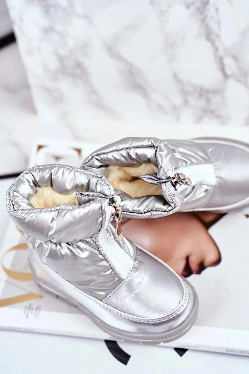 Dziewczęce>Boto Dziecięce Śniegowce Ocieplane Wełną Srebrne Bubbles