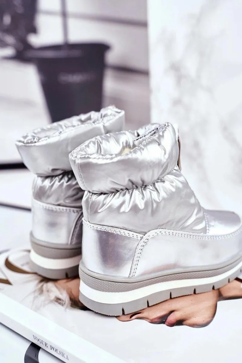 Dziewczęce>Boto Dziecięce Śniegowce Ocieplane Wełną Srebrne Bubbles