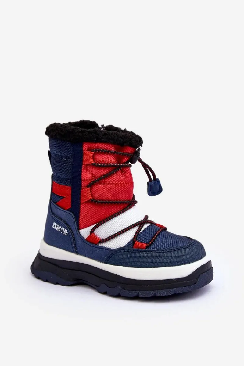 Outlet Big Star Shoes Dziecięce Śniegowce Ocieplane Na Suwak Granatowe Big Star MM374194 Niebieski