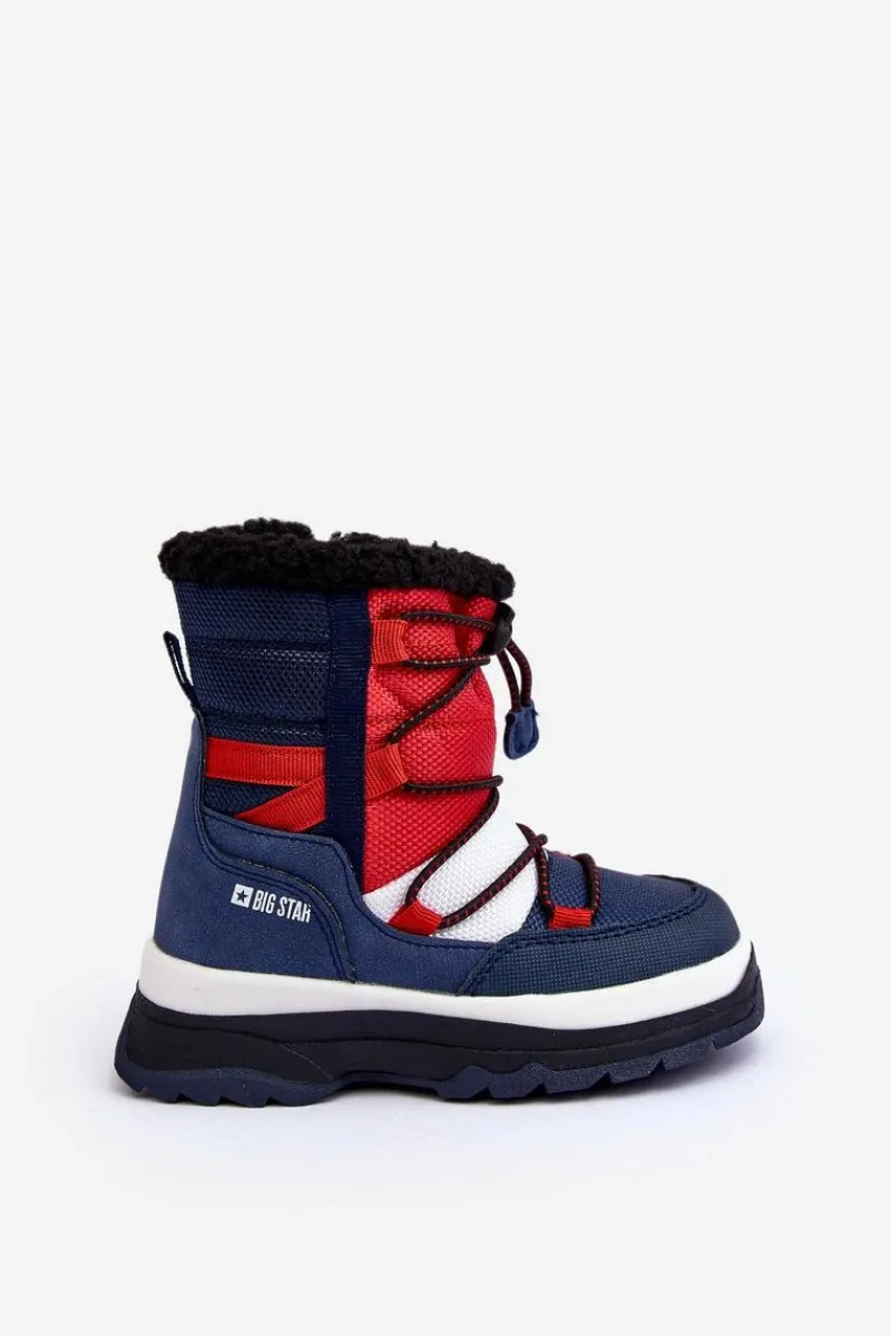 Outlet Big Star Shoes Dziecięce Śniegowce Ocieplane Na Suwak Granatowe Big Star MM374194 Niebieski
