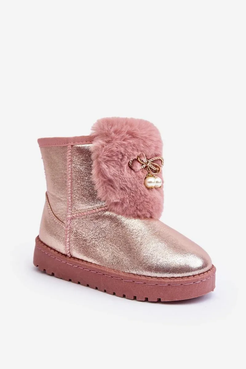 Hot Dziecięce Śniegowce Ocieplane Futerkiem Różowe Hasiba Dzieci Dziewczęce