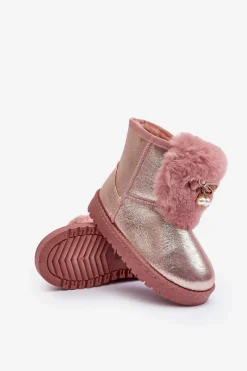 Hot Dziecięce Śniegowce Ocieplane Futerkiem Różowe Hasiba Dzieci Dziewczęce