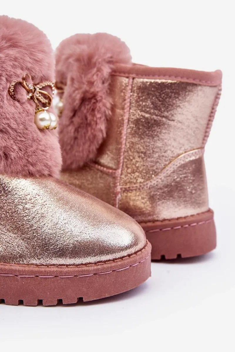 Hot Dziecięce Śniegowce Ocieplane Futerkiem Różowe Hasiba Dzieci Dziewczęce