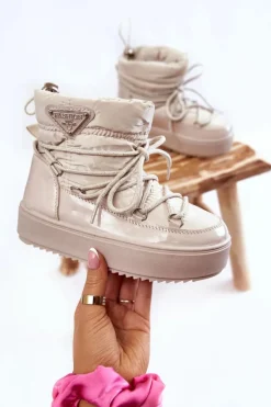 Online Dziecięce Śniegowce Ocieplane Sznurowane Beżowe Colina Dzieci Dziewczęce