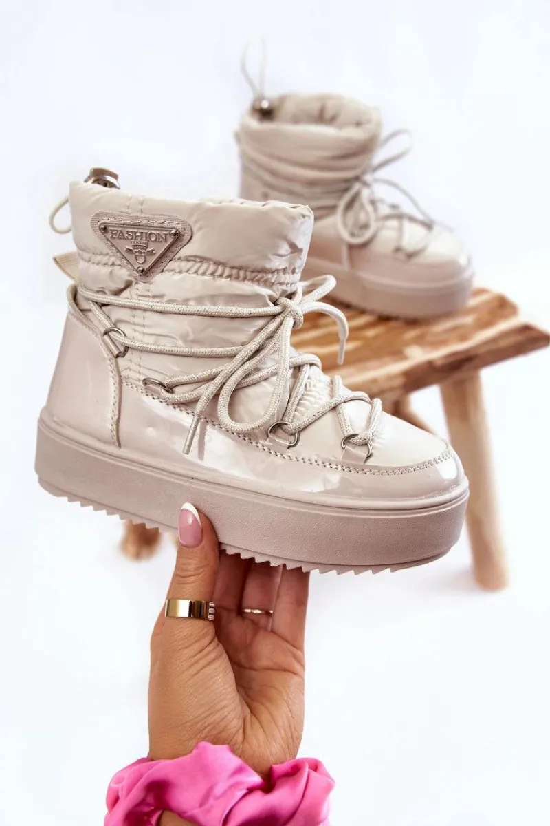 Online Dziecięce Śniegowce Ocieplane Sznurowane Beżowe Colina Dzieci Dziewczęce