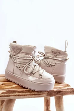 Online Dziecięce Śniegowce Ocieplane Sznurowane Beżowe Colina Dzieci Dziewczęce