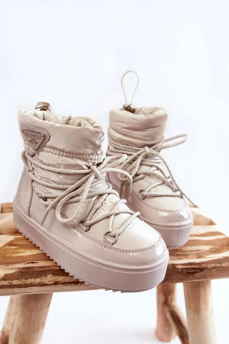 Online Dziecięce Śniegowce Ocieplane Sznurowane Beżowe Colina Dzieci Dziewczęce