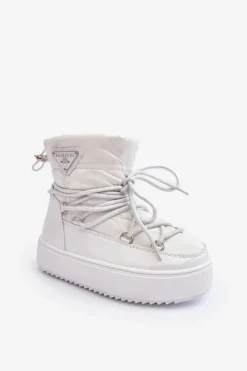 Hot Boto Dziecięce Śniegowce Ocieplane Sznurowane Białe Colina