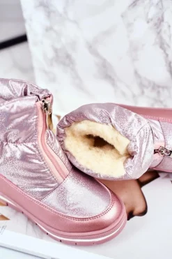 Sale Dziecięce Śniegowce Ocieplane Wełną Różowe Bubbles Dzieci Dziewczęce