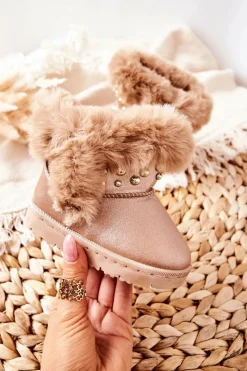 Discount Dziecięce Śniegowce Ocieplane Futerkiem Różowe Złoto Bonni Dzieci Dziewczęce