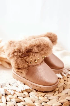 Discount Dziecięce Śniegowce Ocieplane Futerkiem Różowe Złoto Bonni Dzieci Dziewczęce