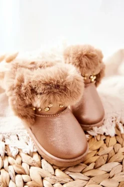 Discount Dziecięce Śniegowce Ocieplane Futerkiem Różowe Złoto Bonni Dzieci Dziewczęce