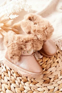 Discount Dziecięce Śniegowce Ocieplane Futerkiem Różowe Złoto Bonni Dzieci Dziewczęce