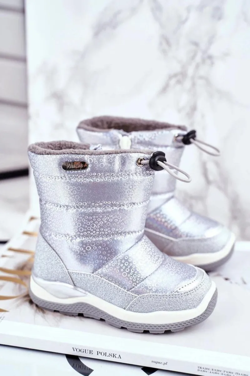 Dziewczęce>Boto Dziecięce Śniegowce Ocieplane Wełną Srebrne Felini