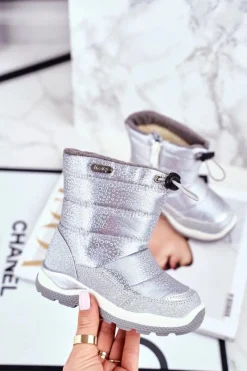 Dziewczęce>Boto Dziecięce Śniegowce Ocieplane Wełną Srebrne Felini