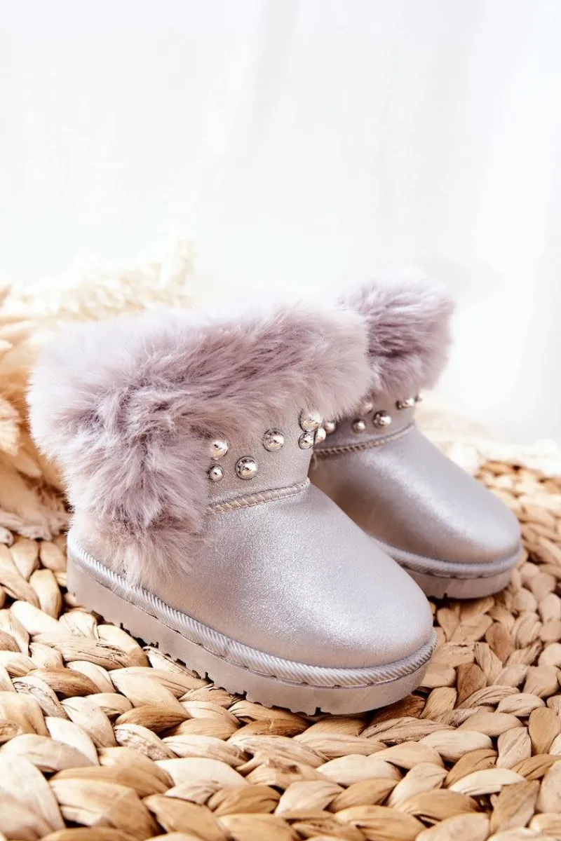 Online Boto Dziecięce Śniegowce Ocieplane Futerkiem Srebrne Bonni