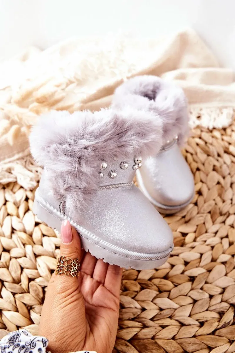 Online Boto Dziecięce Śniegowce Ocieplane Futerkiem Srebrne Bonni