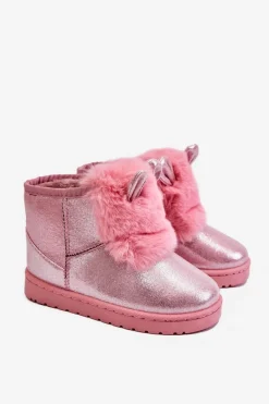 Discount Boto Dziecięce Śniegowce Ocieplane Futerkiem Z Uszkami Różowe Betty Różowy