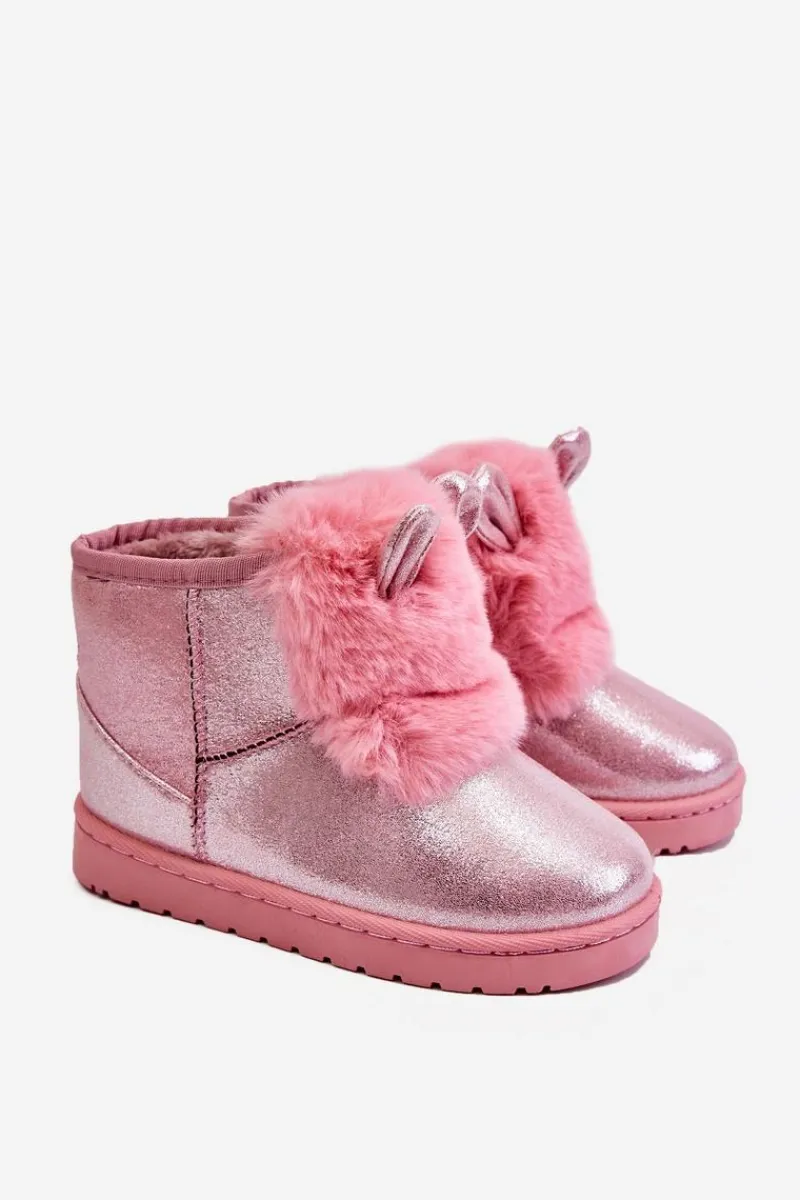 Discount Boto Dziecięce Śniegowce Ocieplane Futerkiem Z Uszkami Różowe Betty Różowy