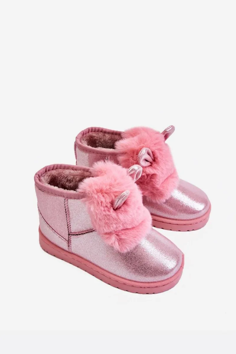 Discount Boto Dziecięce Śniegowce Ocieplane Futerkiem Z Uszkami Różowe Betty Różowy