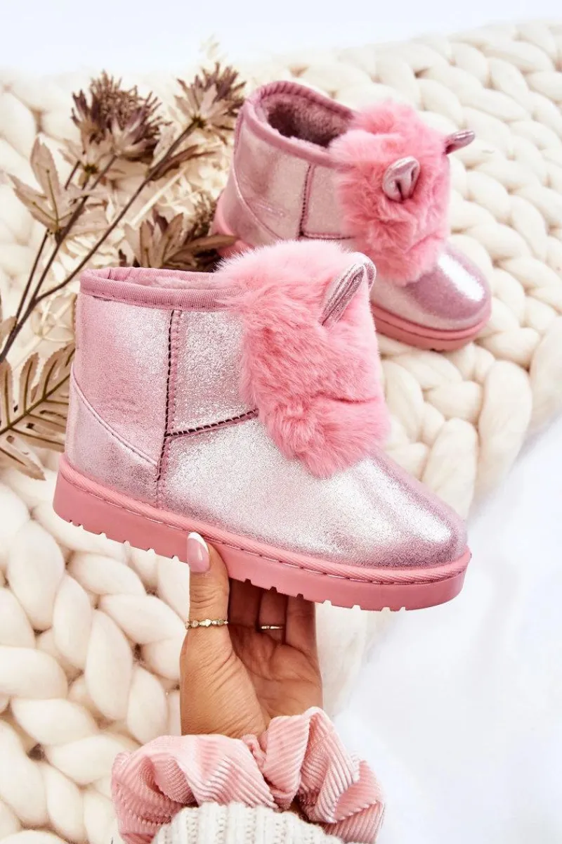 Discount Boto Dziecięce Śniegowce Ocieplane Futerkiem Z Uszkami Różowe Betty Różowy