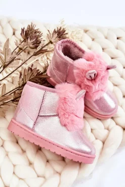 Discount Boto Dziecięce Śniegowce Ocieplane Futerkiem Z Uszkami Różowe Betty Różowy