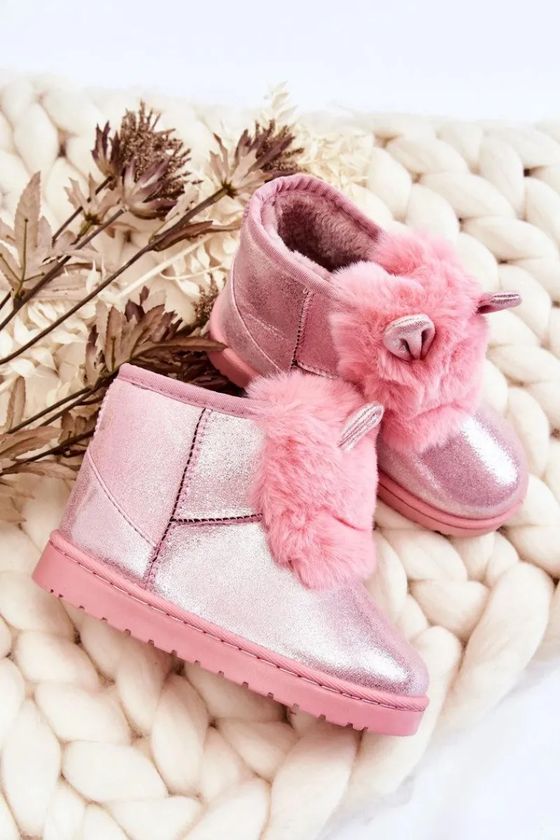 Discount Boto Dziecięce Śniegowce Ocieplane Futerkiem Z Uszkami Różowe Betty Różowy