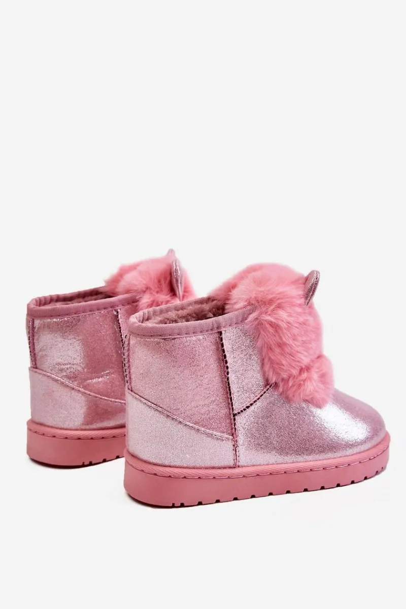 Discount Boto Dziecięce Śniegowce Ocieplane Futerkiem Z Uszkami Różowe Betty Różowy