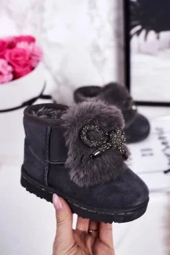 Dziewczęce>Boto Dziecięce Śniegowce Ocieplane Futerkiem Zamszowe Szare Amelia