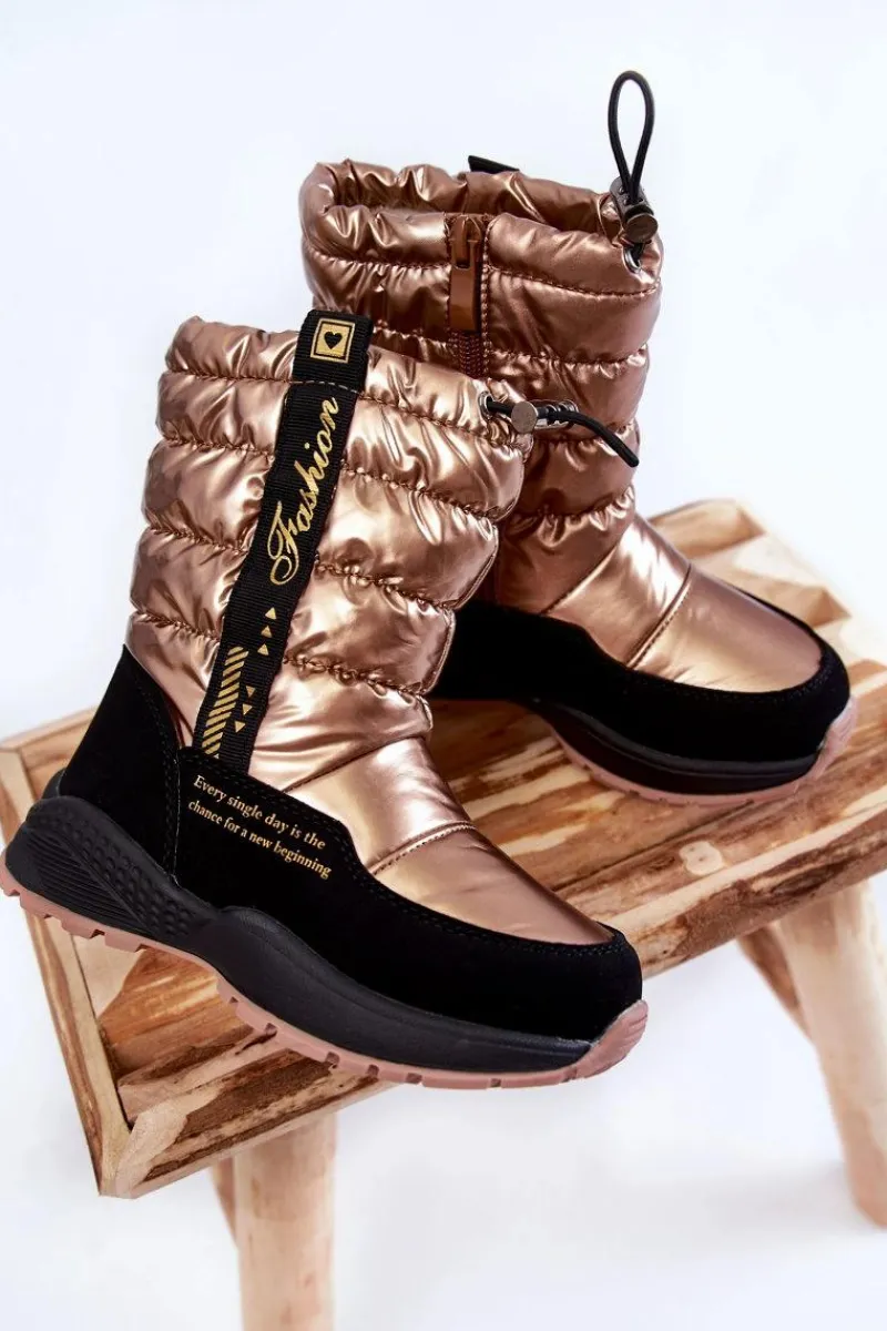 Discount Evento Dziecięce Śniegowce Ocieplane Wełną Na Suwak Złote Delhi