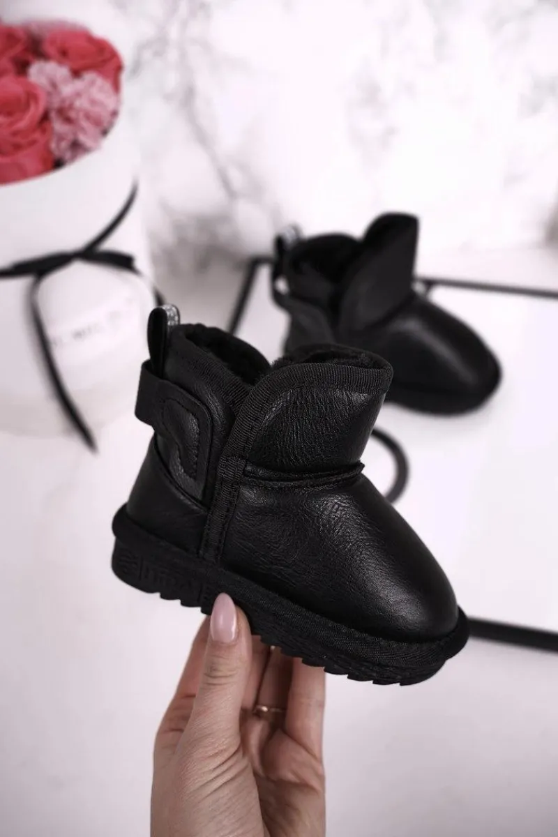 Outlet Dziecięce Śniegowce Ocieplane Futerkiem Czarne Charlotte Dzieci Dziewczęce