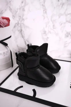 Outlet Dziecięce Śniegowce Ocieplane Futerkiem Czarne Charlotte Dzieci Dziewczęce