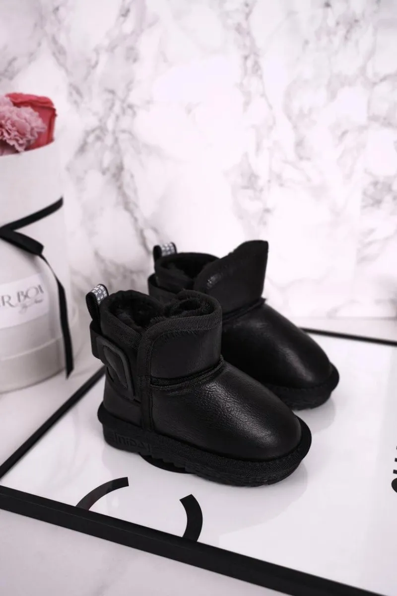 Outlet Dziecięce Śniegowce Ocieplane Futerkiem Czarne Charlotte Dzieci Dziewczęce