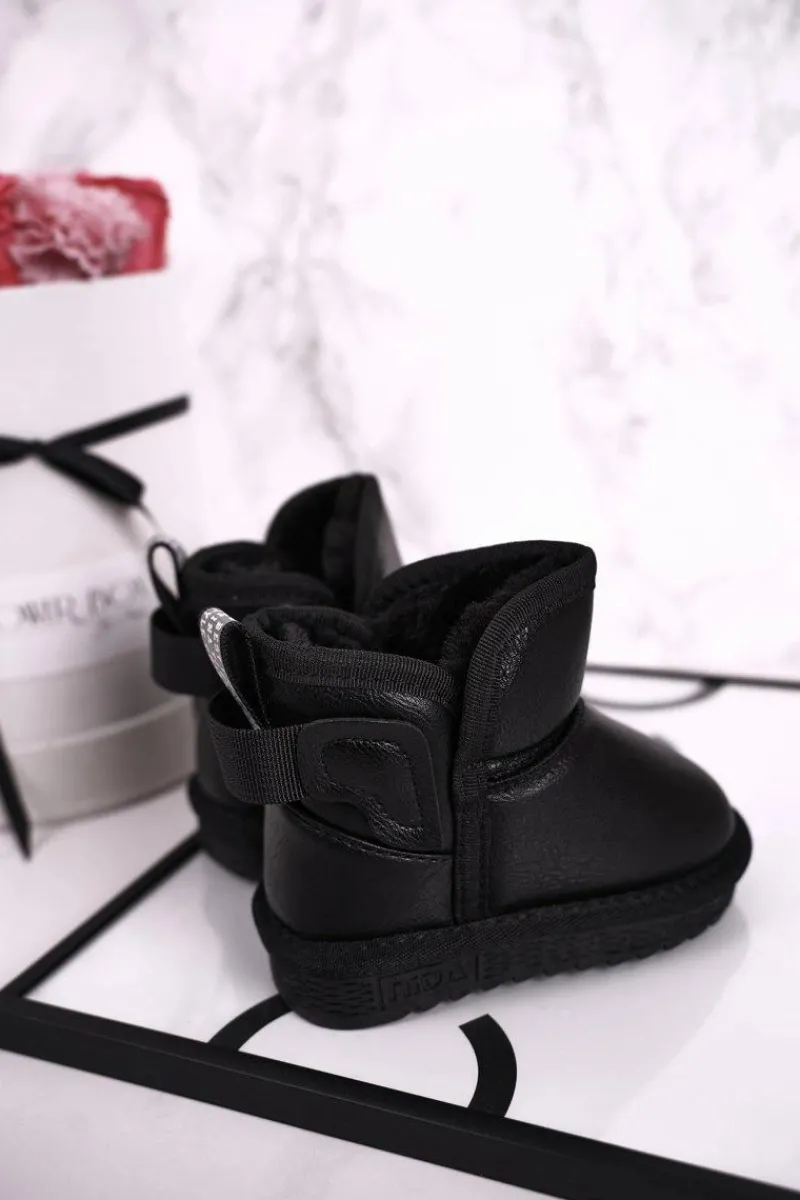 Outlet Dziecięce Śniegowce Ocieplane Futerkiem Czarne Charlotte Dzieci Dziewczęce