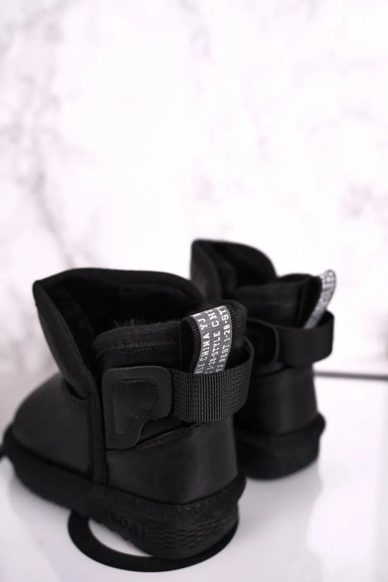 Outlet Dziecięce Śniegowce Ocieplane Futerkiem Czarne Charlotte Dzieci Dziewczęce