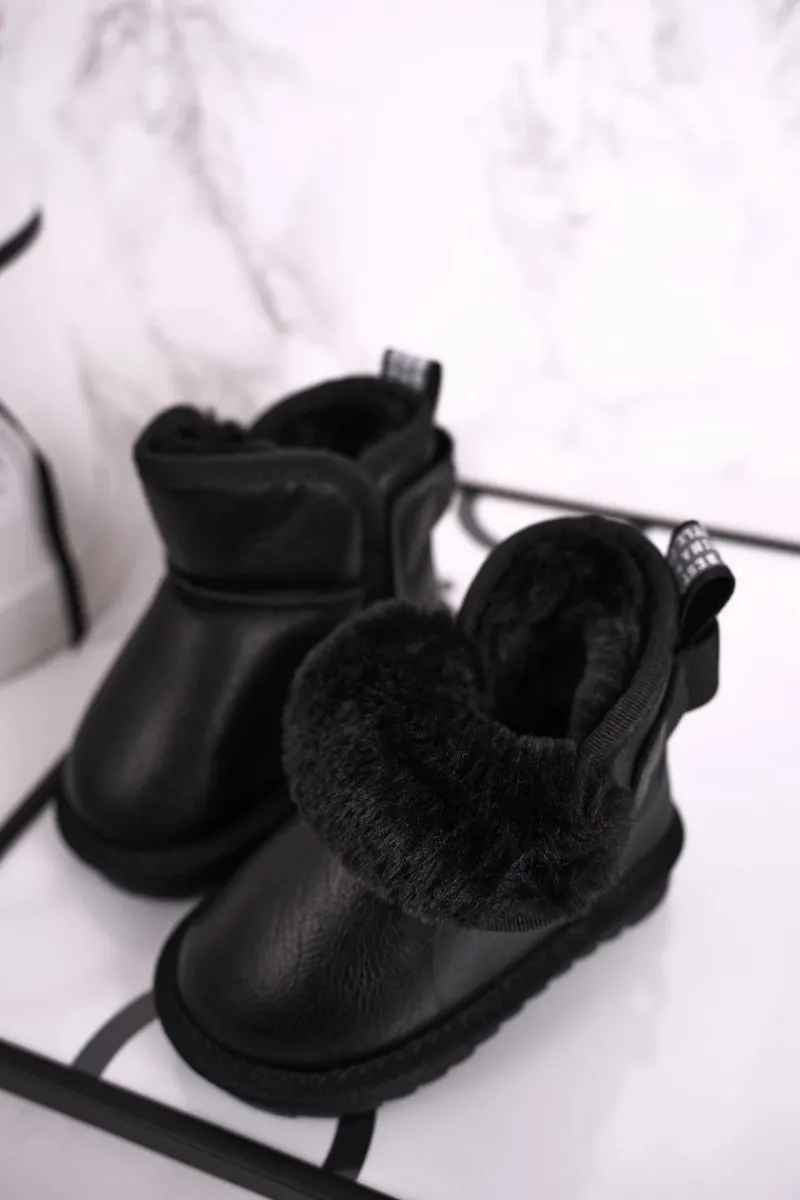 Outlet Dziecięce Śniegowce Ocieplane Futerkiem Czarne Charlotte Dzieci Dziewczęce