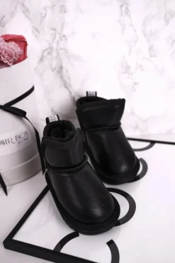 Outlet Dziecięce Śniegowce Ocieplane Futerkiem Czarne Charlotte Dzieci Dziewczęce