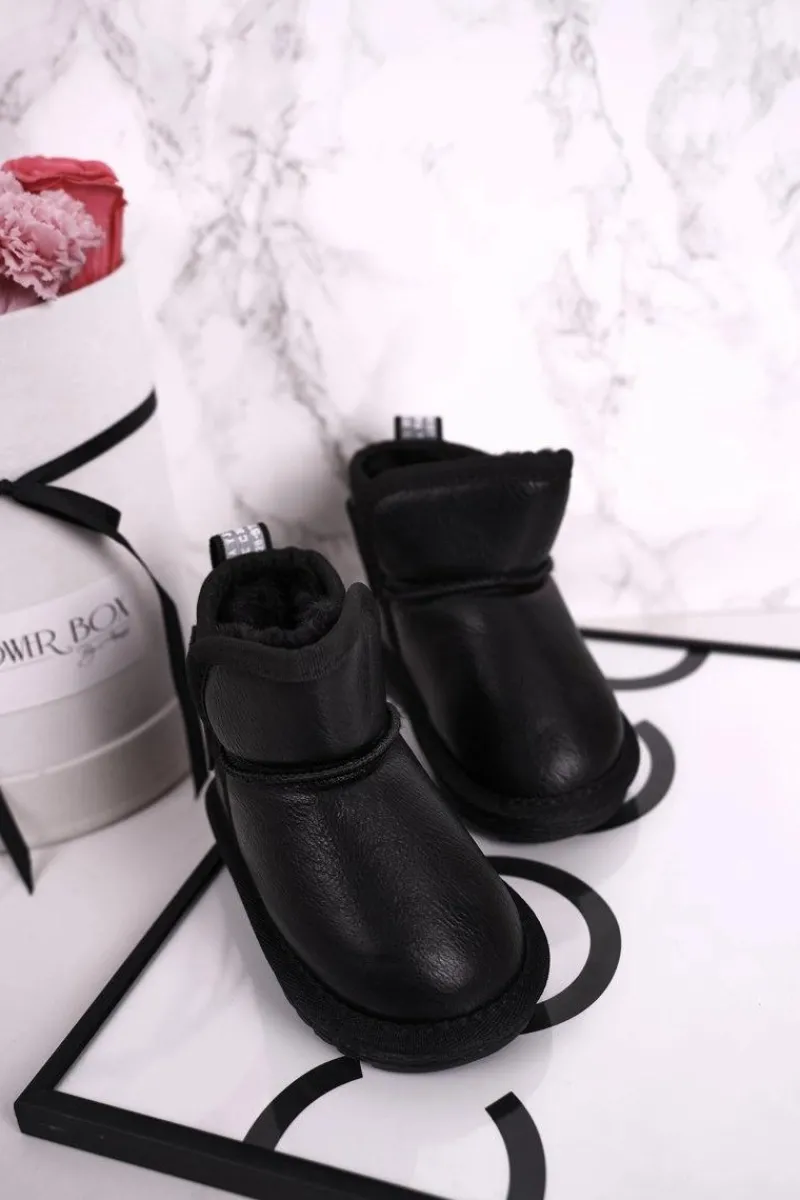 Outlet Dziecięce Śniegowce Ocieplane Futerkiem Czarne Charlotte Dzieci Dziewczęce