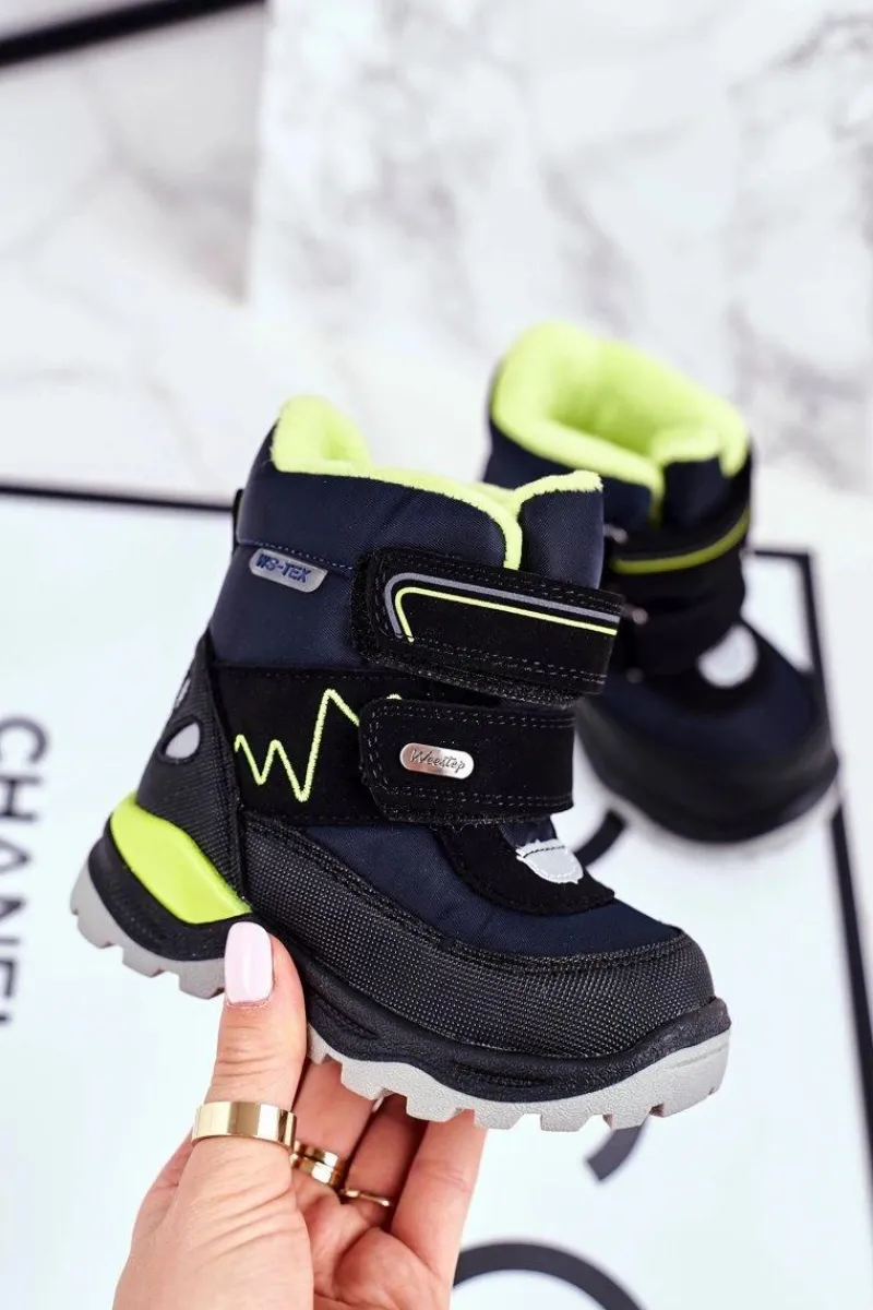 Boto Dziecięce Śniegowce Ocieplane Wełną Granatowe Booom