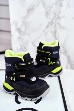 Boto Dziecięce Śniegowce Ocieplane Wełną Granatowe Booom